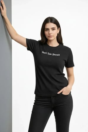 TUA MODA Wafıl Kumaş Tişört Regular Kalıp Bisiklet Yaka Baskılı Günlük Basic T-Shirt - Siyah