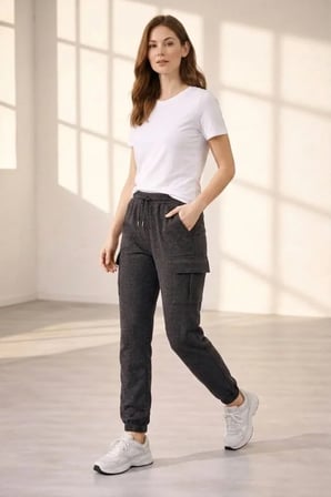 TUA MODA Jogger Eşofman Altı Rahat Kalıp, Kargo Cepli, Lastikli Paça, Günlük Spor Pantolon - Füme