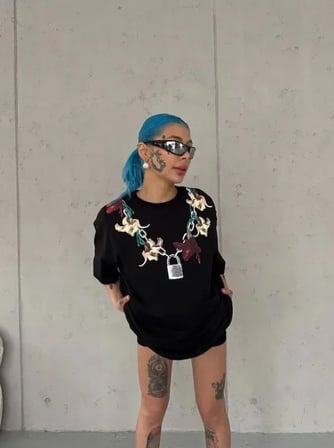 TUA MODA Baskılı T-Shirt Kısa Kol Bisiklet Yaka Regular Rahat Kalıp Günlük Tişört - Siyah