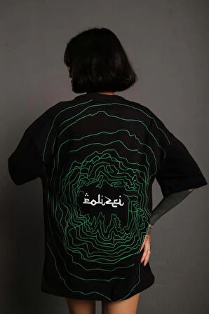 TUA MODA Bisiklet Yakalı Sırt Baskılı Oversize T-Shirt - Siyah