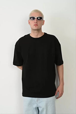 TUA MODA Unisex Basic Bisiklet Yaka Oversize T-Shirt - Siyah