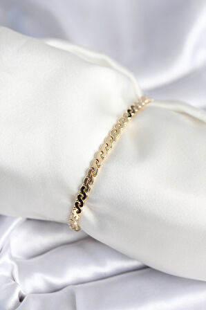 TUA MODA Pirinç Gold Renk Yassı Zincir Model Kadın Bileklik