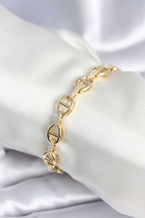 TUA MODA Pirinç Gold Renk Parçalı Zincir Model Kadın Bileklik