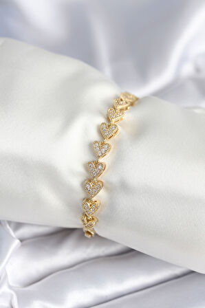 TUA MODA Pirinç Gold Renk Kalp Model Kadın Bileklik