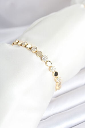 TUA MODA Pirinç Gold Renk Nokta Model Zirkon Taşlı Kadın Bileklik