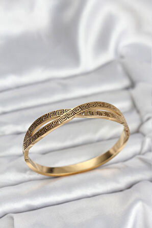 TUA MODA 316L Çelik Gold Renk Vintage Kadın Kelepçe Bileklik