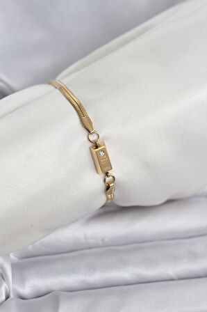 TUA MODA 316L Çelik Gold Renk Külçe Altın Model Kadın Bileklik