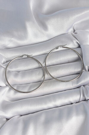 TUA MODA 316 Çelik Gümüş Renk 53 mm Halka Model Kadın Küpe