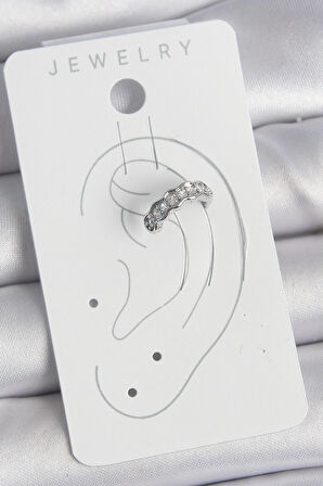 TUA MODA Pirinç Gümüş Renk Zirkon Taşlı Kıkırdak Model Kadın Küpe