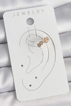 TUA MODA Pirinç Gold Renk Zirkon Taşlı Bal Peteği Model Kadın Kıkırdak Küpe