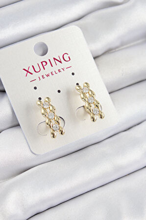 TUA MODA Xuping Zirkon Taşlı Sıralı Damla Model Gold Renk Kadın Küpe