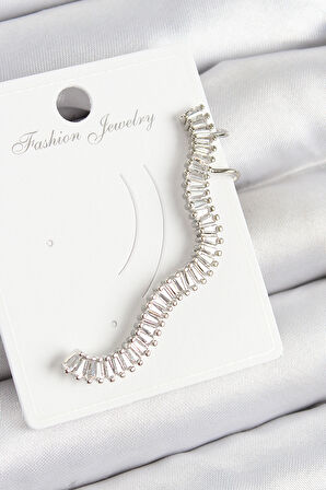 TUA MODA Pirinç Su Yolu Model Gümüş Renk Sağ Kıkırdak Küpe