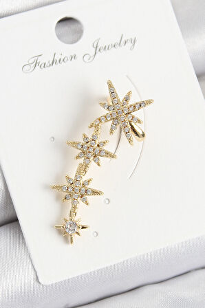 TUA MODA Pirinç Kutup Yıldızı Model Gold Renk Sağ Kıkırdak Küpe