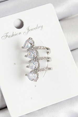 TUA MODA Pirinç Zirkon Taşlı Damla Model Gümüş Renk Sağ Kıkırdak Küpe