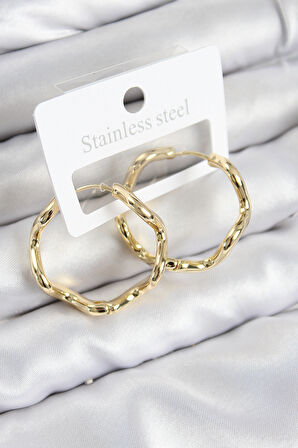 TUA MODA Pirinç Halka Model Gold Renk Kadın Küpe