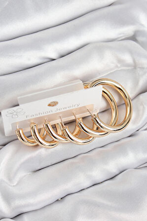 TUA MODA Pirinç Halka Model Gold Renk Kadın Set Küpe