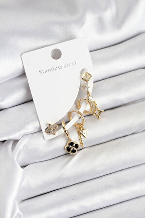 TUA MODA Pirinç Gold Renk Kadın Set Küpe