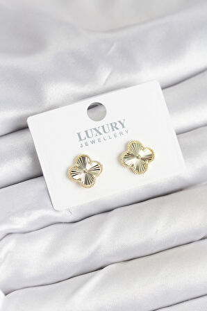 TUA MODA Pirinç Gold Renk Tekli Yonca Kadın Küpe