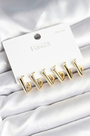 TUA MODA Gold Renk Kare Model Pirinç 925 Ayar Gümüş Çivili Kadın Küpe Seti