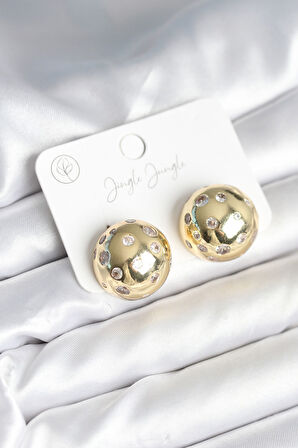 TUA MODA Pirinç Gold Renk Zirkon Taşlı Kadın Küpe