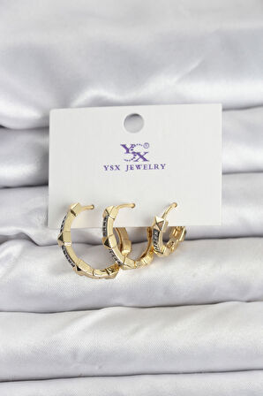 TUA MODA Gold Renk Zirkon Taşlı Kadın Küpe