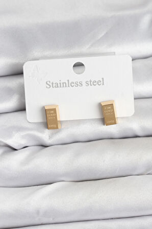 TUA MODA 316L Çelik Gold Renk Külçe Altın Model Kadın Küpe