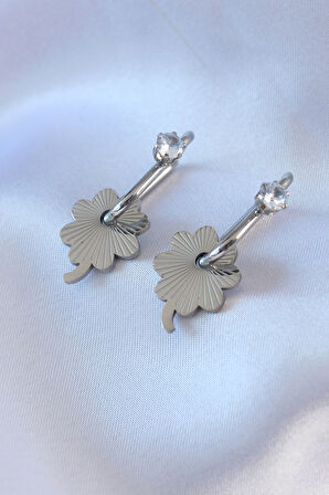 TUA MODA 316L Çelik Gümüş Renk Zirkon Taşlı Kadın Göçmen Küpesi