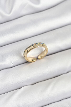 TUA MODA Pirinç Gold Renk Sıralı Zirkon Taşlı Kutup Yıldızı Model Kadın Yüzük