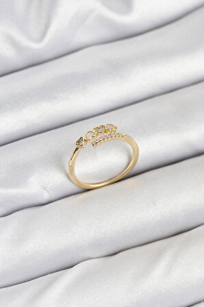 TUA MODA Pirinç Gold Renk Kalpli Detaylı Zirkon Taşlı Kadın Yüzük