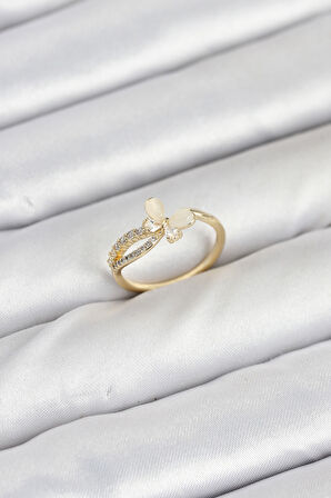 TUA MODA Pirinç Gold Renk Kelebek Zirkon Taşlı Kadın Yüzük