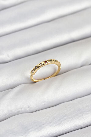 TUA MODA Pirinç Gold Renk Renkli Zirkon Taşlı Kadın Yüzük