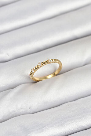 TUA MODA Pirinç Gold Renk Lazer Kesim Kadın Yüzük