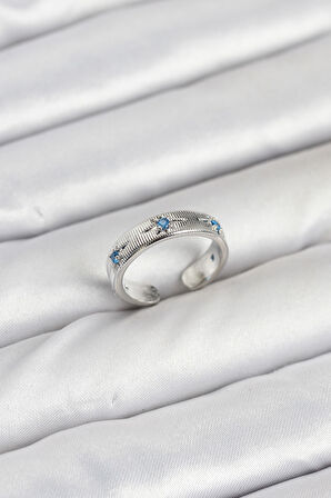 TUA MODA Pirinç Gümüş Renk Mavi Zirkon Taşlı Kutup Yıldızı Model Kadın Yüzük