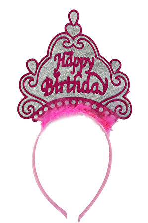 Parti Happy Birthday Neon Pembe Renk Doğum Günü Tacı 24x15 cm