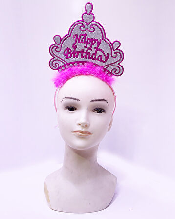 Parti Happy Birthday Neon Pembe Renk Doğum Günü Tacı 24x15 cm