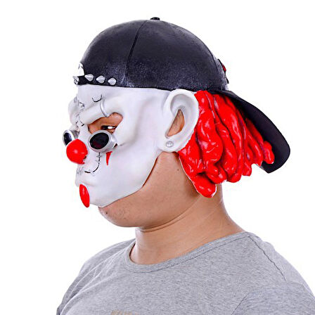 Parti Aksesuar Lateks Şapkalı Gözlüklü Beyaz Maske