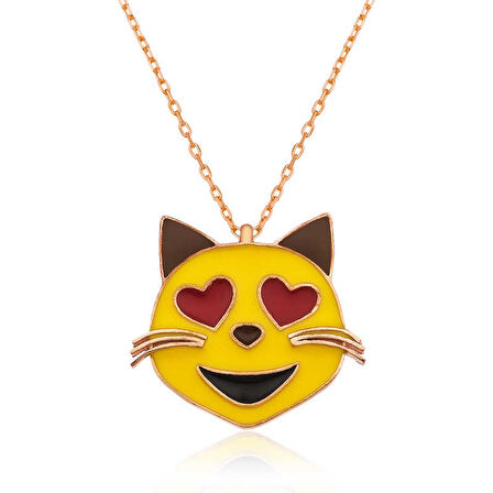 925 Ayar Gümüş Kalp Gözlü Kedi Emoji Kadın Gümüş Kolye