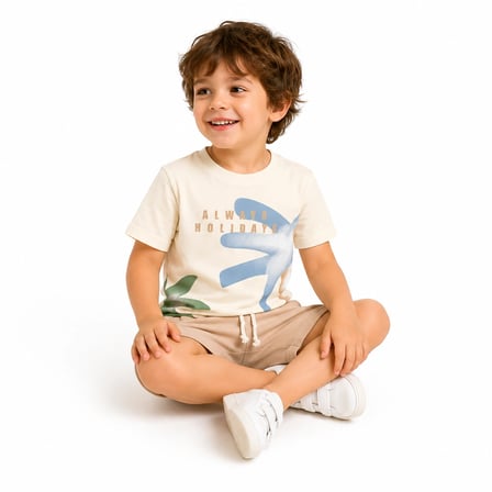 TucanKids Erkek Çocuk İkili Takım Bej Pamuk Yazlık 5-6 Yaş