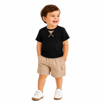 TucanKids Erkek Çocuk Takım Bej Siyah Pamuk Yazlık 2-3 Yaş