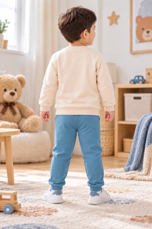 Erkek Çocuk Eşofman Takımı Ayıcık Baskılı Sweatshirt Jogger Alt 2’li Takım