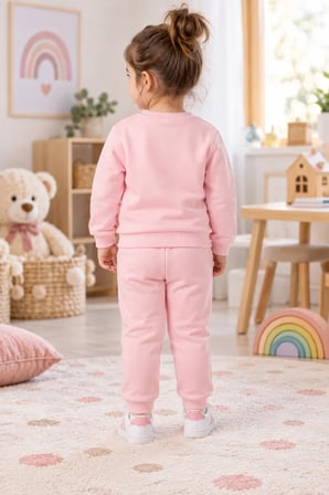 Kız Çocuk Pembe Ayıcık Nakışlı 2 İplik Eşofman Takımı