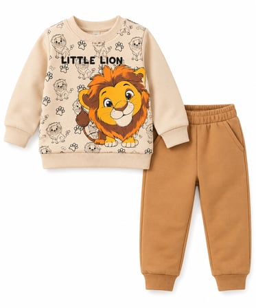 Erkek Çocuk Aslan Baskılı İkili Eşofman Takımı Sweatshirt Eşofman