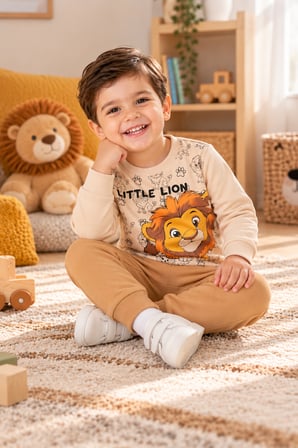 Erkek Çocuk Aslan Baskılı İkili Eşofman Takımı Sweatshirt Eşofman