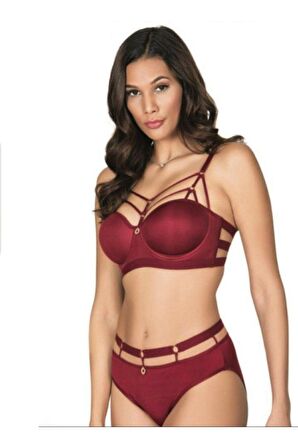 Kadın Bordo Balenli Desteksiz Sütyen Takım 5045