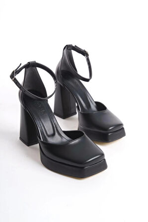 Kawer Siyah Cilt Topuklu Ayakkabı