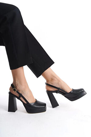 Mety Siyah Cilt Topuklu Ayakkabı