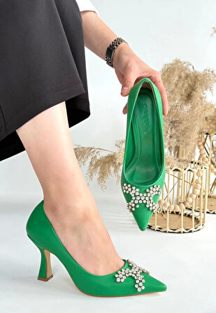 Teoni Yeşil Cilt Topuklu Ayakkabı