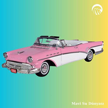 1957 Model Buıck Roadmaster Üstü Açık Pembe Renk 1:18 Ölçekli - Mavi Su Dünyası