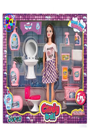 Eğitici Bebek ve Çocuk Cindy Doll Bebekli Lavabo ve Temizlik Seti