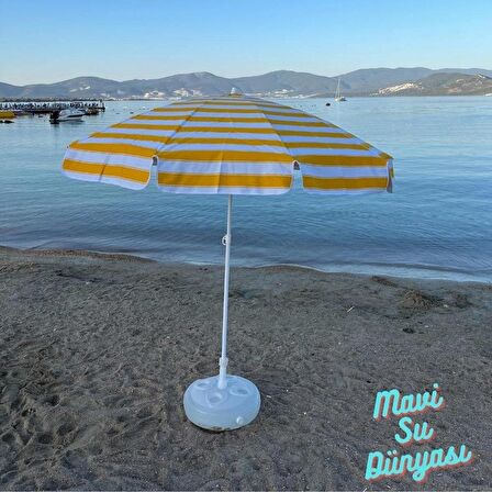 Plaj Şemsiyesi (Pamuk Kumaş) Sarı Renk Deniz, Balkon, Bahçe Şemsiyesi (Bidon Dahil) 2 Metre, 10 Telli Şemsiye